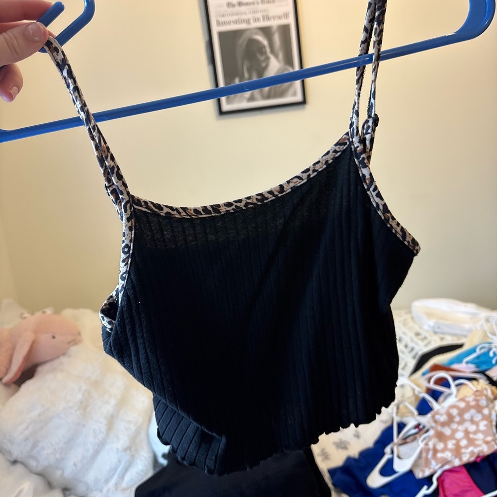 Black Leopard Trim Women's Top
